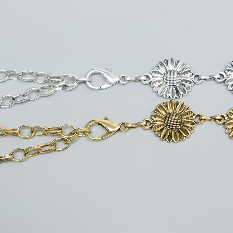 Women's Daisy Metal Waist Belt Chain, Adjustable Retro Flower Design